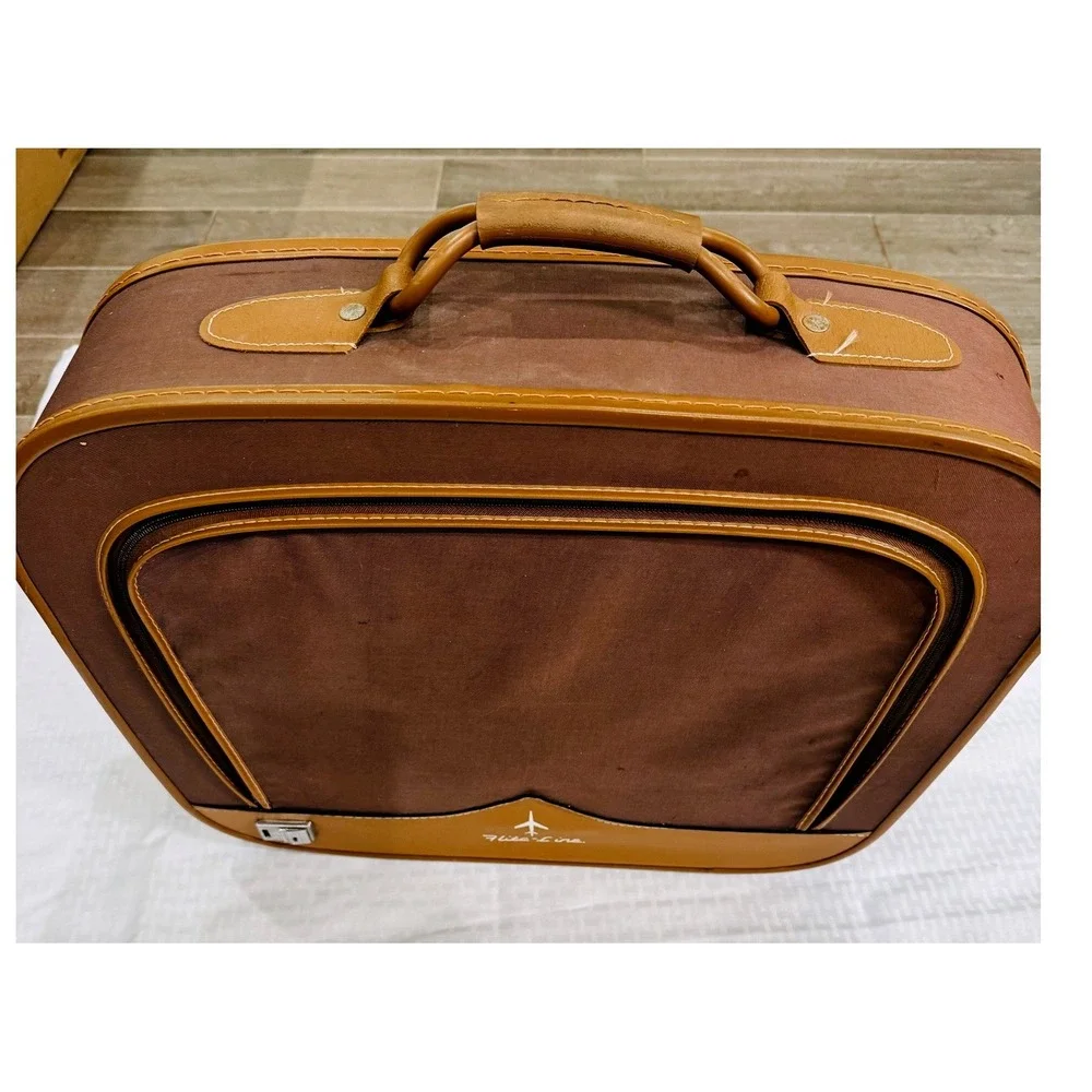 Vintage Flite-Line Carry On Suitcase Luggage Brown Tan 21